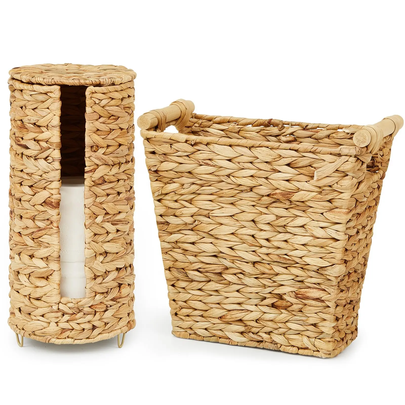 Wicker Waste Basket with Wooden Handle and Toilet Paper Holder Stand - Holds 3 Rolls with Lid for Bedroom Toilet
Wicker Waste Basket with Wooden Handle and Toilet Paper Holder Stand - Holds 3 Rolls with Lid for Bedroom Toilet