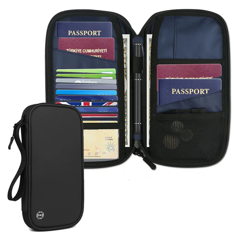 

RFID Blocking Card Travel Passport Storage Bag Nylon Anti-Theft Card Wallet Handbag Men Women Phone Pouch Mini Document Bag