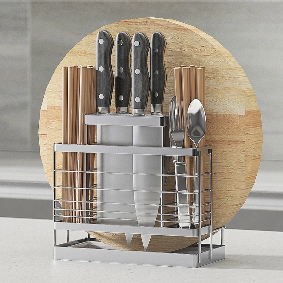 

Stainless Steel Knife Holder,Utensils and Cutlery Organizer,Chopping Board Storage Rack,Kitchen Counter Accessories Tools Shelf