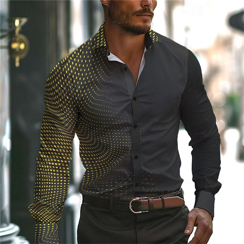 

Новинка 2024, мужская рубашка с градиентным принтом для повседневных прогулок на улице, рубашка на пуговицах с длинным рукавом и лацканами на весну/лето