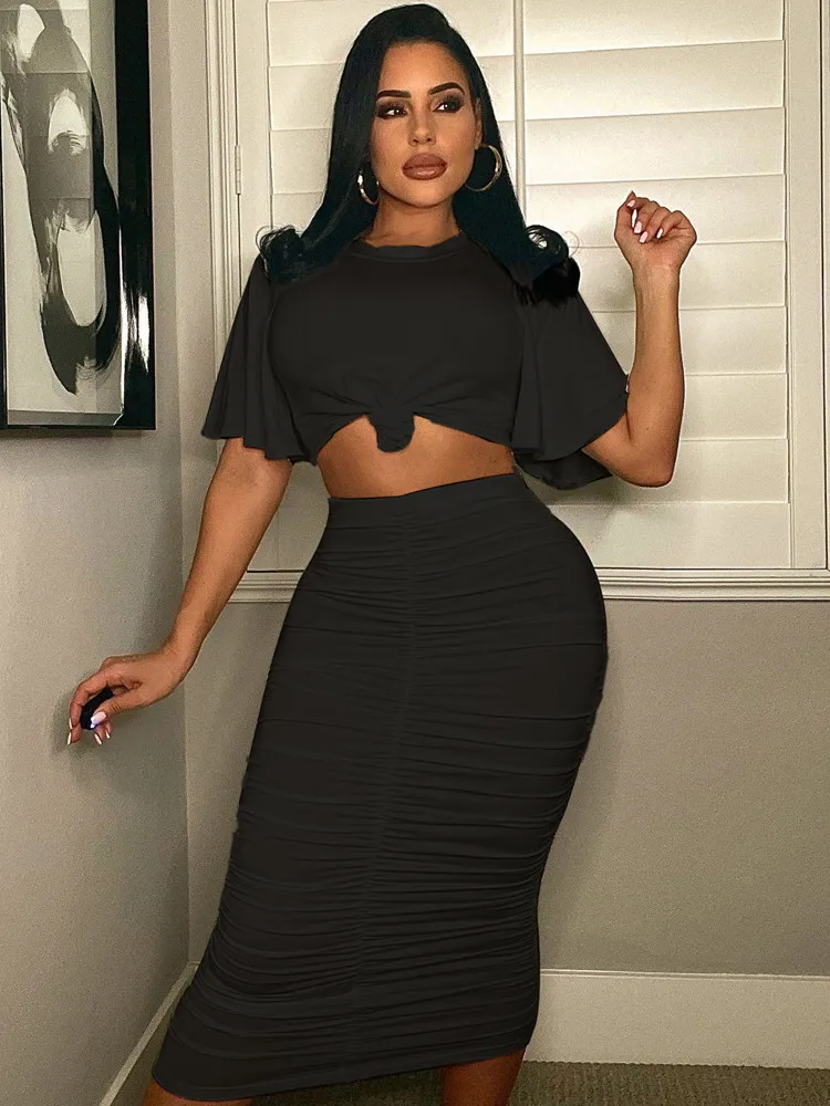 SKMY Sexy Pleated Fashion Suit 2022 Summer Solid Color Short Sleeve White Crop Top Beach Skirt 2 Piece Sets Outfits For Women
SKMY Sexy Pleated Fashion Suit 2022 Summer Solid Color Short Sleeve White Crop Top Beach Skirt 2 Piece Sets Outfits For Women