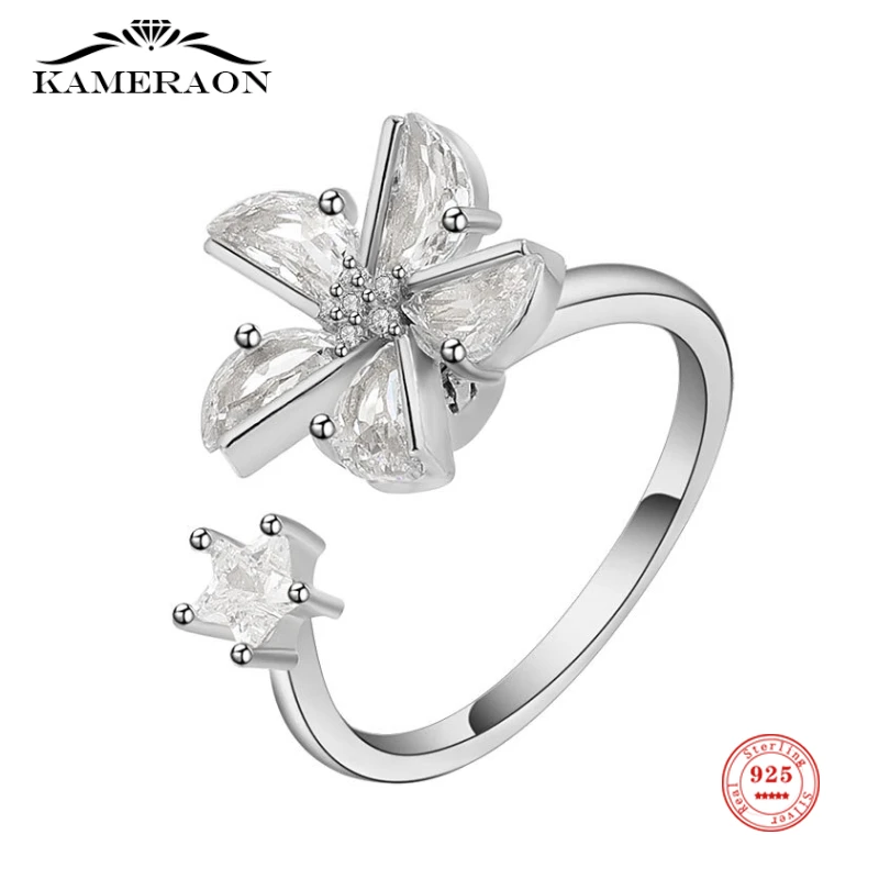 Kameraon S925 Sterling Silver Fashion Zircon Flowers Cold Color Rotatable Ring for Women Fashion Fine Jewelry Party Gifts
Kameraon S925 Sterling Silver Fashion Zircon Flowers Cold Color Rotatable Ring for Women Fashion Fine Jewelry Party Gifts