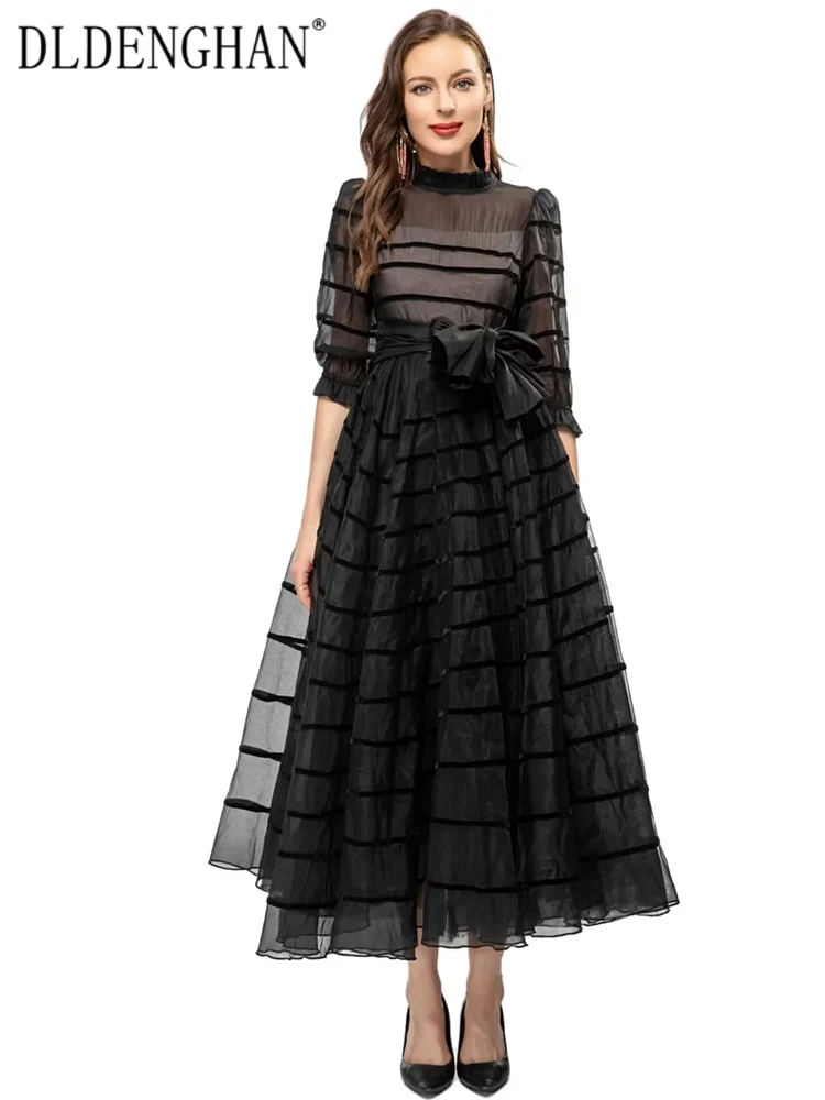 DLDENGHAN Spring Summer Women Long Dress Stand Collar Lantern Sleeve Striped Belt Black Vintage Party Dresses Fashion Runway New
DLDENGHAN Spring Summer Women Long Dress Stand Collar Lantern Sleeve Striped Belt Black Vintage Party Dresses Fashion Runway New