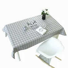 

Cotton Tablecloths, Waterproof Table Covers Grid Elk White Black Dining Table Coffee Table Deco