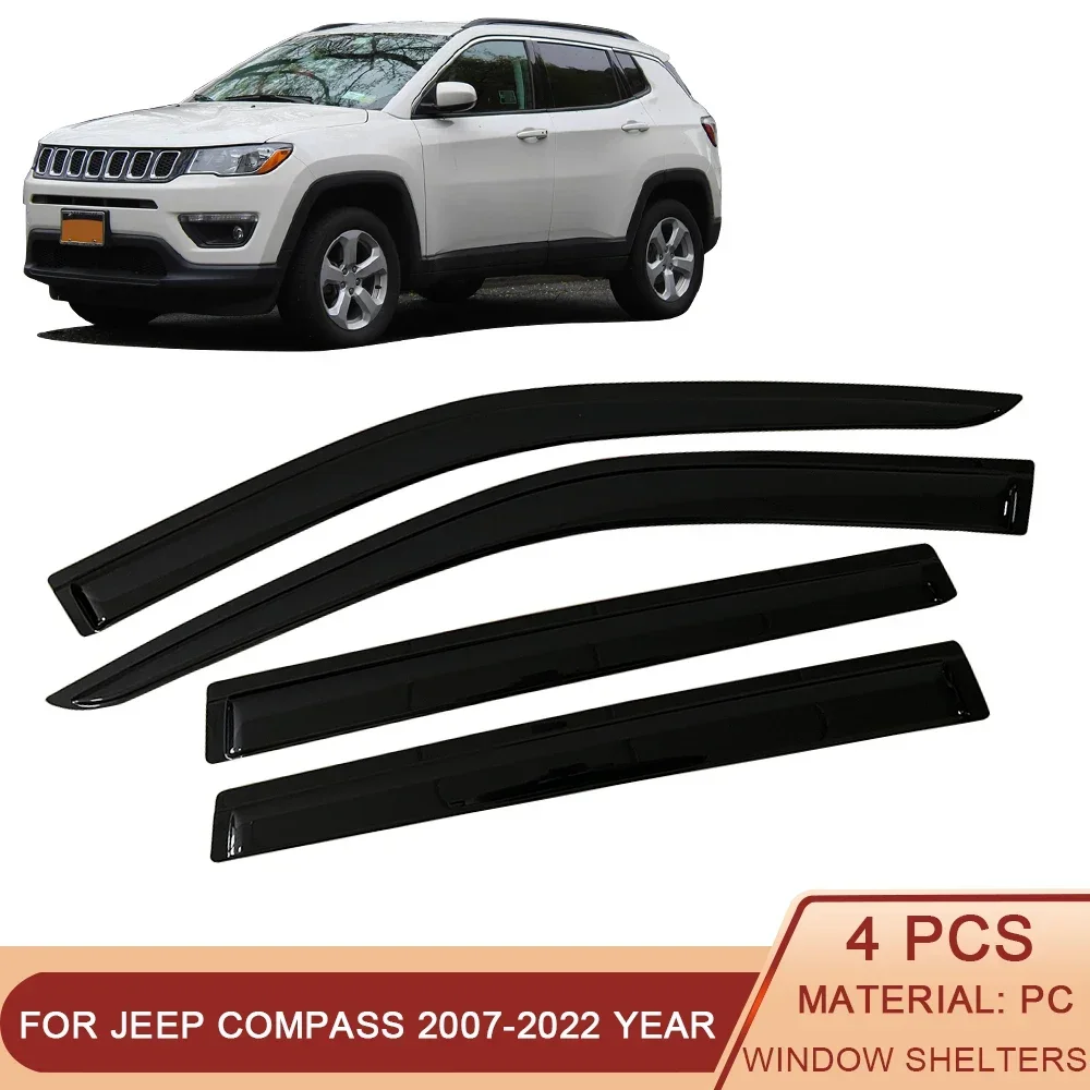 For Jeep Compass 2007-2022 Auto Side Window Wind Deflectors Visors Black Rain Guard Door Visor Vent Shades Dark Smoke Ventvisor 
For Jeep Compass 2007-2022 Auto Side Window Wind Deflectors Visors Black Rain Guard Door Visor Vent Shades Dark Smoke Ventvisor