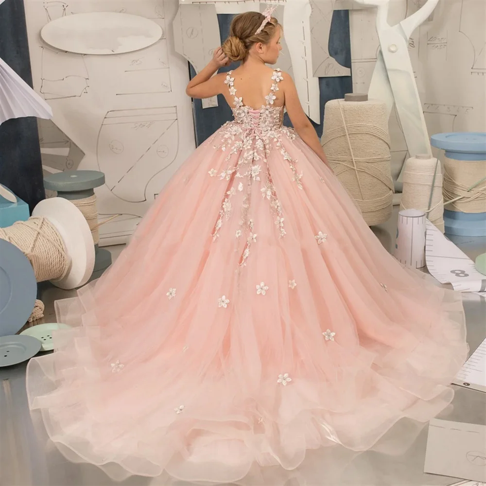 Elegant Pink Tulle Puffy Flower Girl Dress For Wedding Applique Sleeveless Kids Evening Party Prom First Communion Ball Gowns
Elegant Pink Tulle Puffy Flower Girl Dress For Wedding Applique Sleeveless Kids Evening Party Prom First Communion Ball Gowns