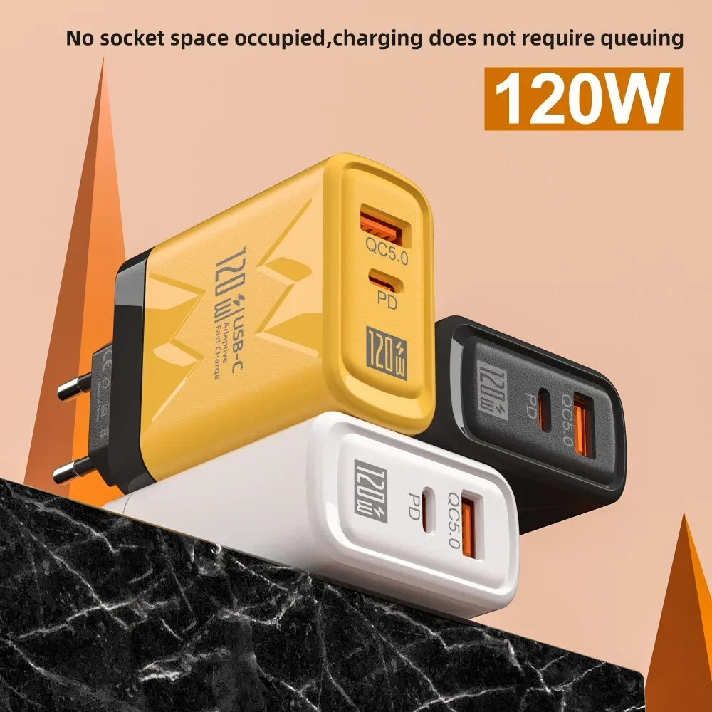 120W USB C Charger PD Fast Charging Adapter PD QC 3.0 Fast Charging EU/US Plug Adapter For Samusng iPhone 16 Pro Xiaomi 15 Ultra 120W USB C Charger PD Fast Charging Adapter PD QC 3.0 Fast Charging EU/US Plug Adapter For Samusng iPhone 16 Pro Xiaomi 15 Ultra