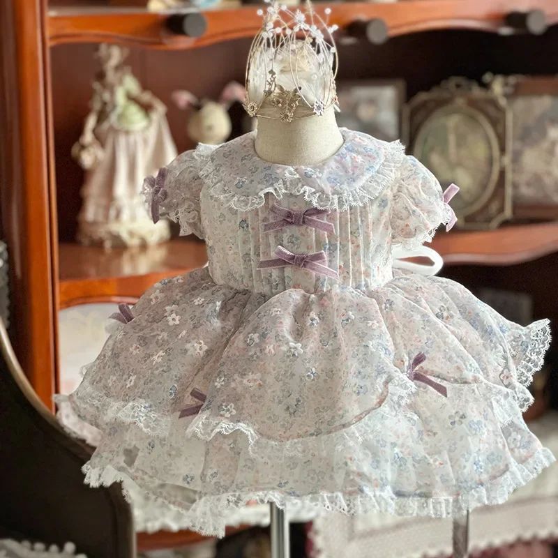 

ICJAEHAO Spanish Girls Floral Dress Baby Princess Lolita Gown Kids Party Dresses Infant Robe Children Boutiqu Clothes Vestidos