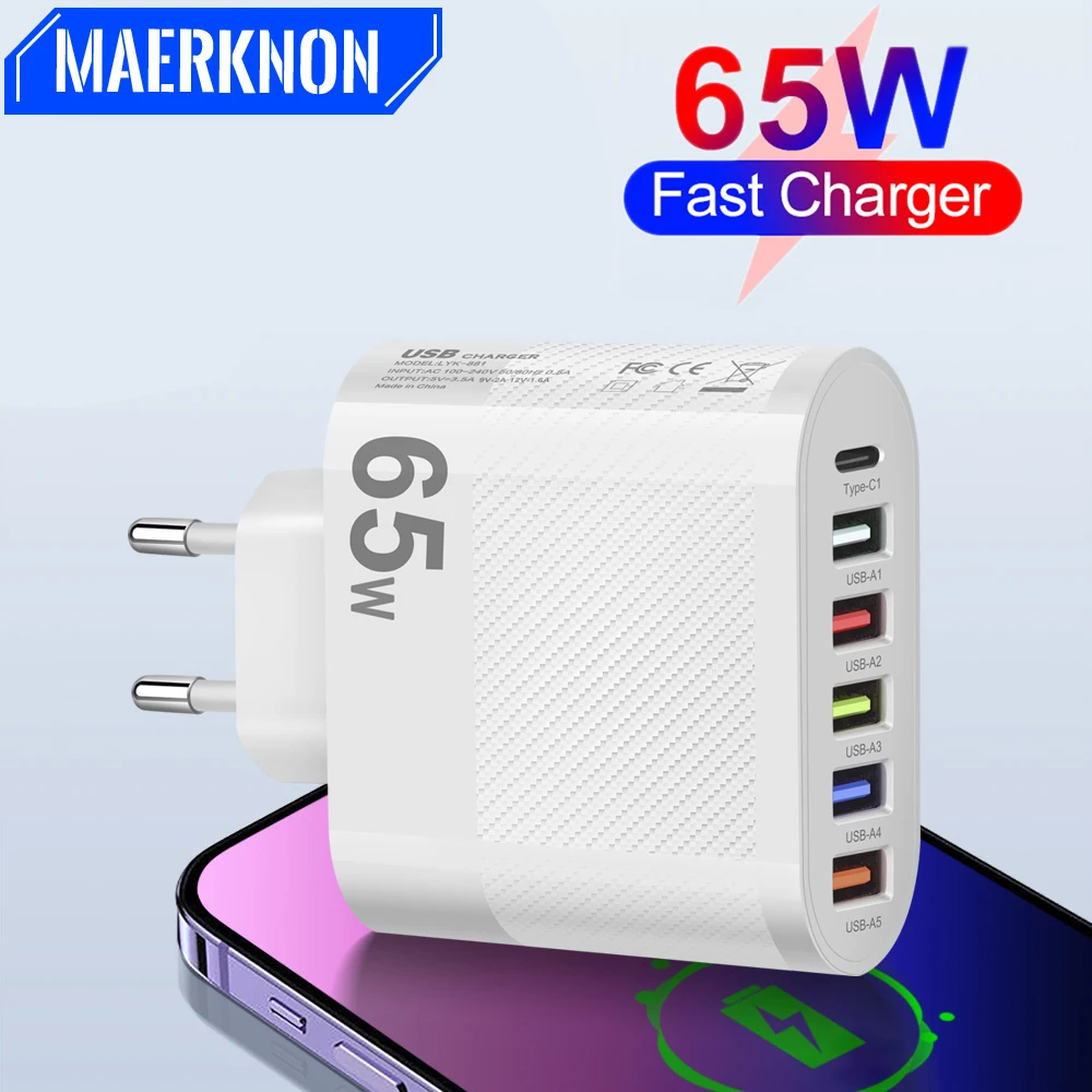 

65W PD USB C Charger Quick Charge Mobile Phone Adapter Wall Chargers Fast Charge Charger For iPhone 14 13 Xiaomi Samsung OnePlus