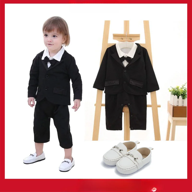 

NewBorn Baby Clothes Set Boss Baby Outfit for Boy Gentleman Suits White Polo Shirt Jumpsuit with Coat 1st Birthday Party Costume