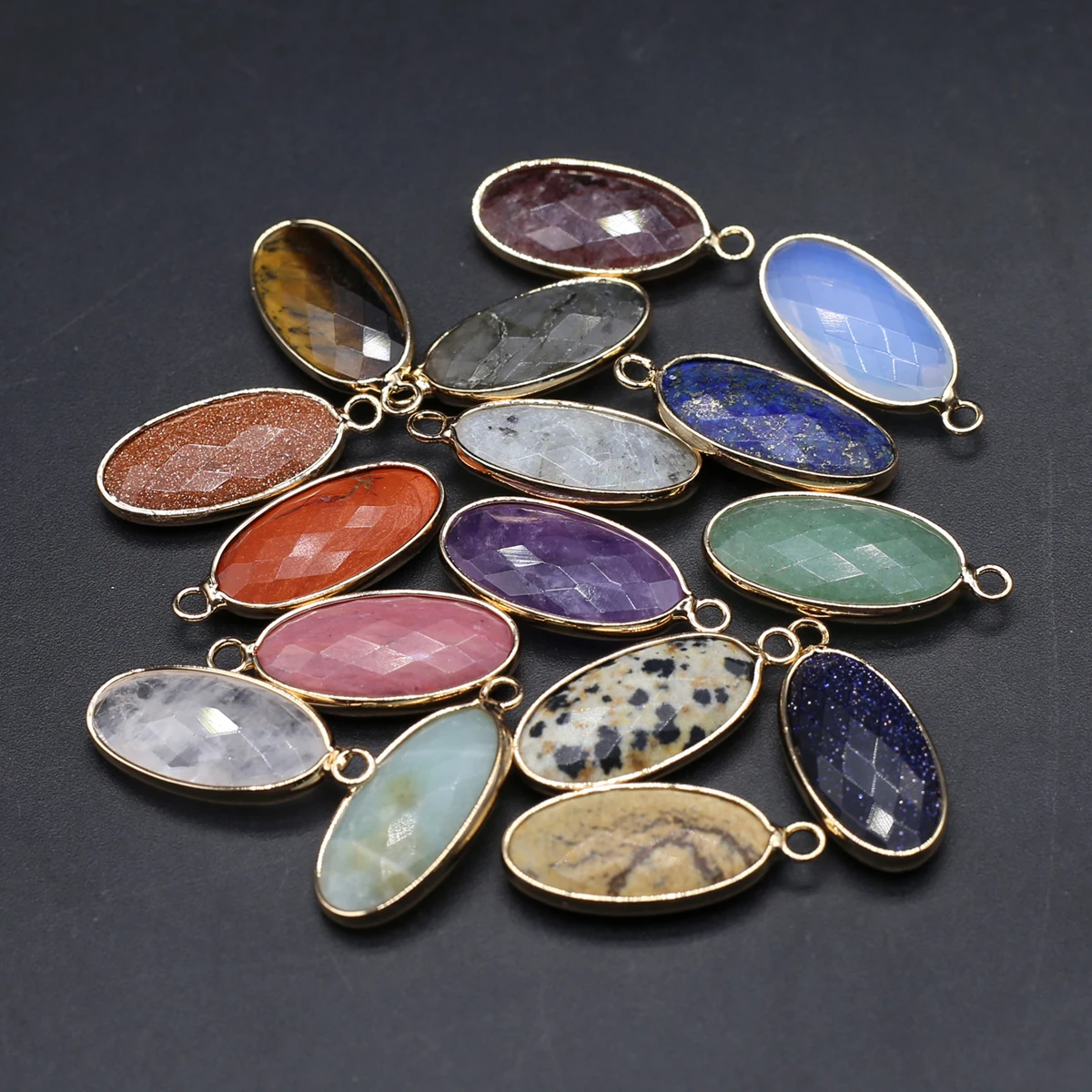 

8PCS Wholesale Natural Stone Random Color Oval Pendant 24x11mm Jewelry Making DIY Necklace Earrings Accessories Gift