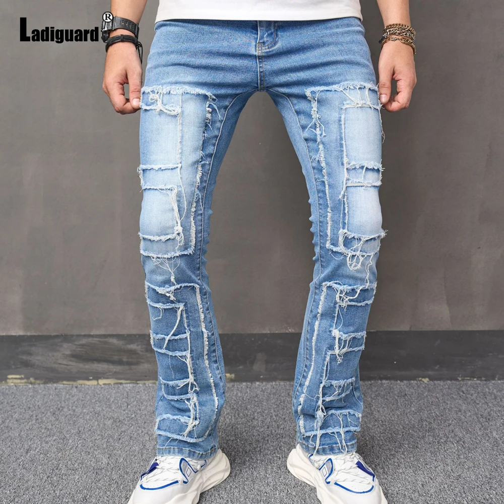 

Ladiguard 2023 Men's Stand Pocket Casual Demin Pants Street Ripped Jean Trouser Plus Size Mens Fashion Hip Hop Demin Sweatpants