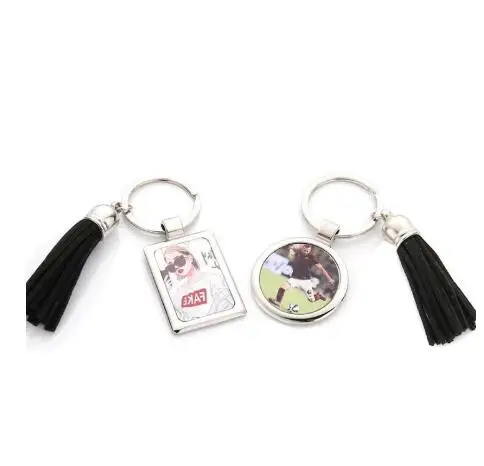 

100pcs/lot Sublimation Tassel Keychain Lovers Keychains for Party Favor Pendant Metal Heat Transfer Decoration Key Ring Gift