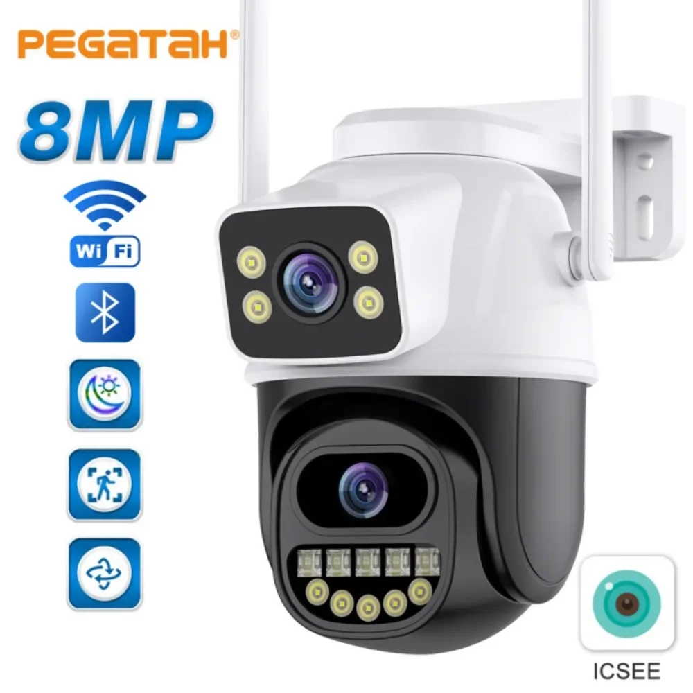 

PEGATAH 8MP WIFI PTZ IP Camera 4K HD Dual Lens Smart Home Night Vision Human Detection Outdoor CCTV Security Camera ICSEE APP