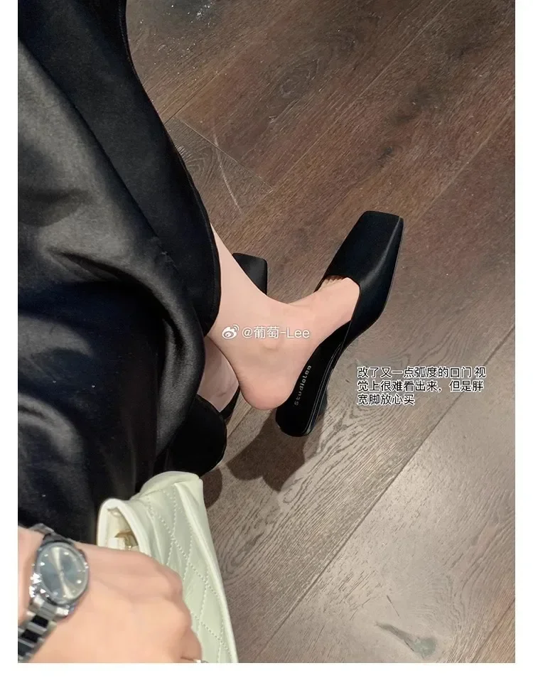Luxury Satin Design Mules Shoes for Women Summer Sexy Square Head Strange Low Heel Slide Sandals Elegant Comfort Dress Slippers 13 S36f6aa761c1b4543b37e3ffc5a9931c2c