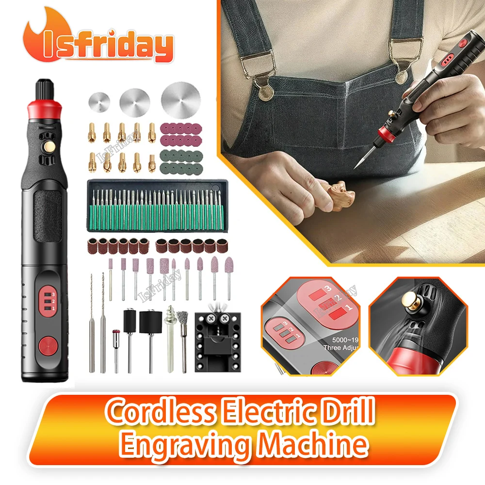 

Cordless Electric Drill Engraving Machine Rechargeable Drill Tool Micro Rotary Tool Engraver Electric Drill Set 5000-19500r 4.2V