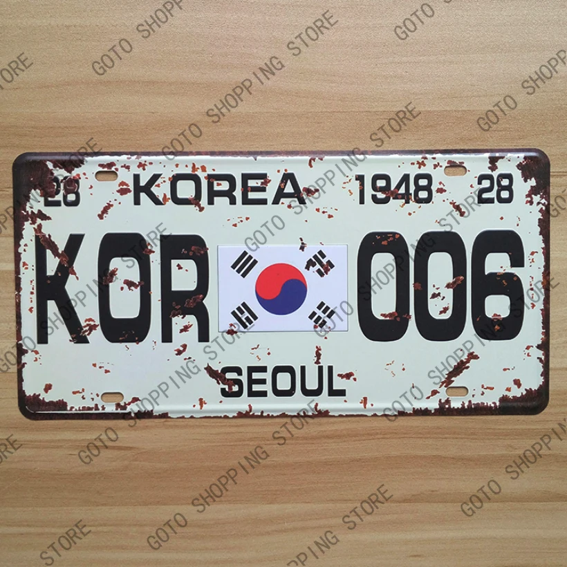 

HOT SYF-A128 Retro Lisensi Mobil Piring "KOR-006 SEOUL KOREA" Timah Logam Antik Tanda Garasi Lukisan Plakat Stiker 15x30cm