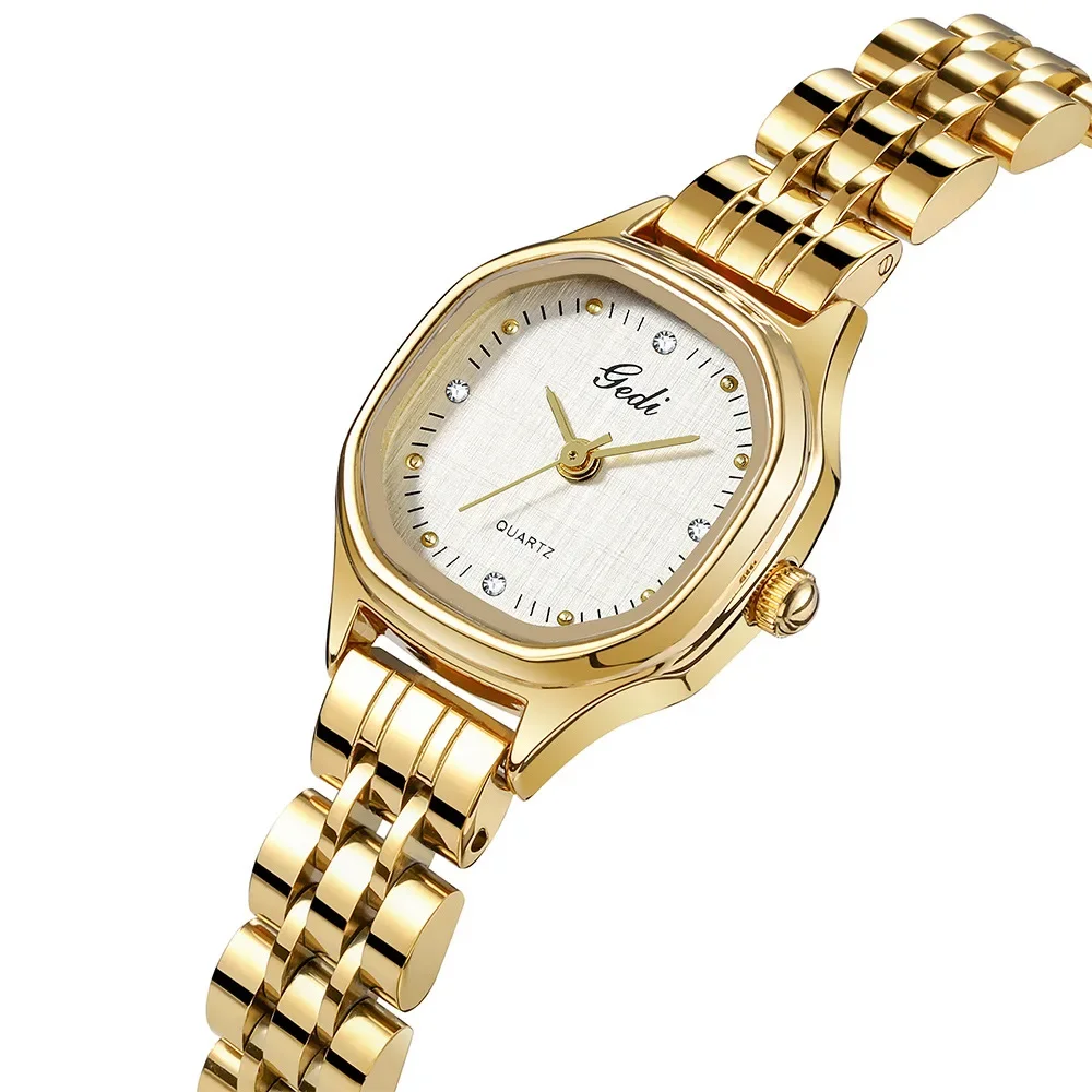 

Small Dial Women Quartz Watch Niche Elegant Orologio with Diamond Inlay Luxury Gold Case Clock Ladies Vintage Square Wristwatch