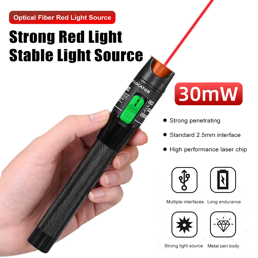 30KM VFL Light Pen Optic Light Source Fiber Cable Tester 30mW Visual Fault Locator for CF ST SC 2.5mm Interface
30KM VFL Light Pen Optic Light Source Fiber Cable Tester 30mW Visual Fault Locator for CF ST SC 2.5mm Interface