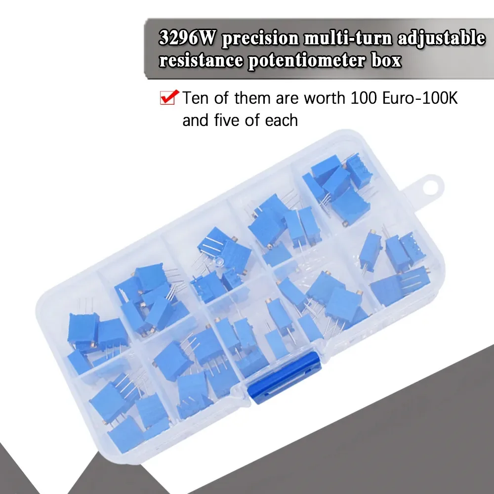 

50 шт./лот 3296 Вт многооборотный триммер, комплект потенциометра, Высокоточный 3296 переменный резистор 500R 1K 2K 5K 10K 20K 500K 100K AEAK
