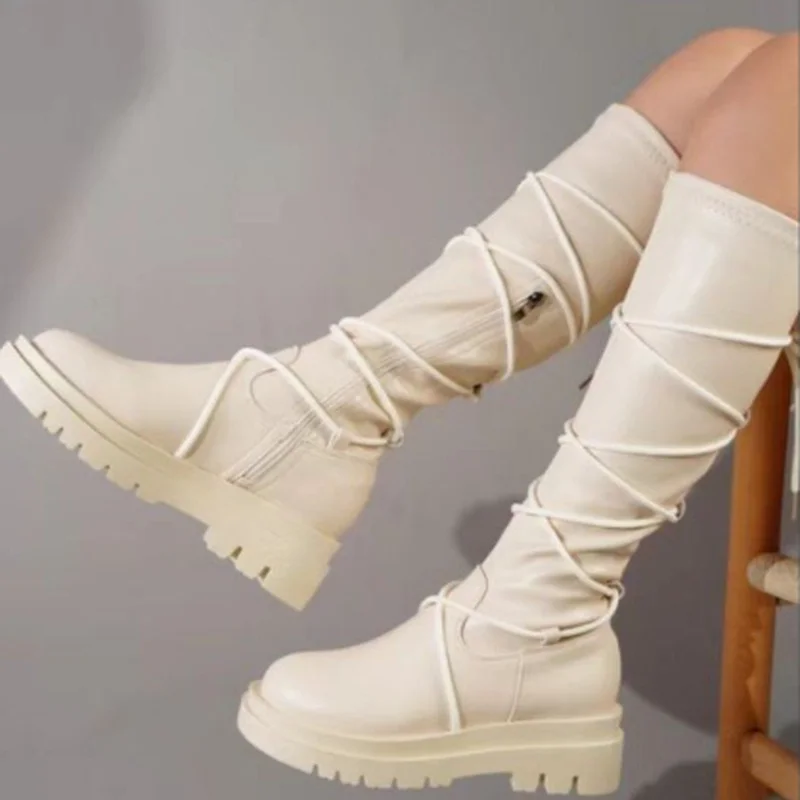 

Women's Boots 2022 Autumn Winter Mid-calf Boots Retro Zipper Comfortable Femmes Boots Fashion Platform Boots Size 43 Boots Mujer