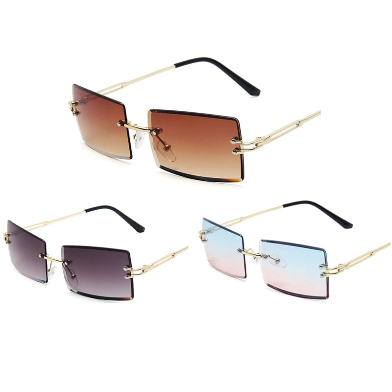 

3 Pairs Of Rimless Rectangular Colored Retro Transparent Fashion Glasses Sunglasses Unisex Suitable For Daily Wear
