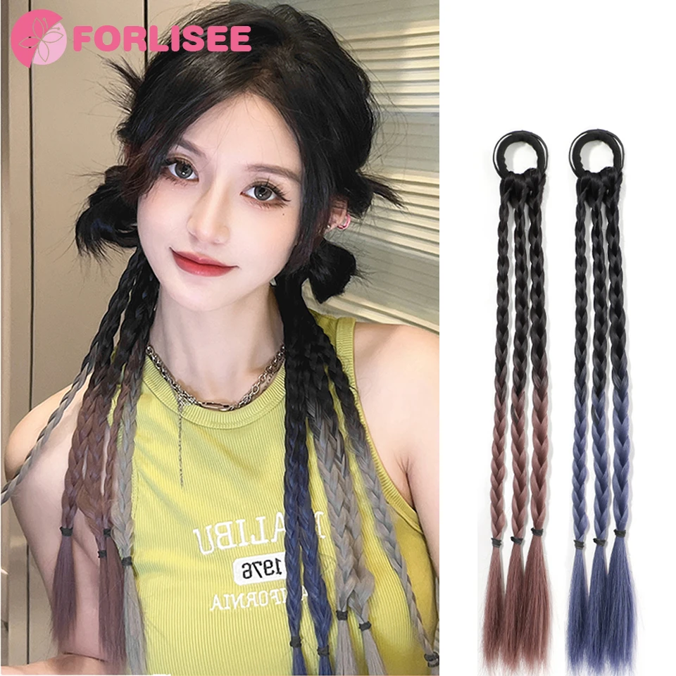 

FOR Wig Twist Long Braid Boxing Braid Female Double Ponytail Sweet Cool Hot Girl Gradient Braid Color Twist Braid Ponytail Wig