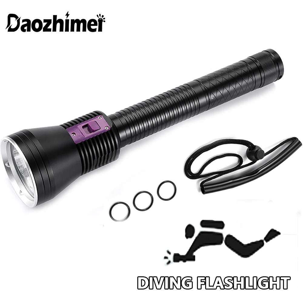 

Professional 3*XHP70 Diving Flashlight IP8 Underwater 100M Waterproof Scuba Tactic Dive Torch Light Lamp use 3*26650 battery