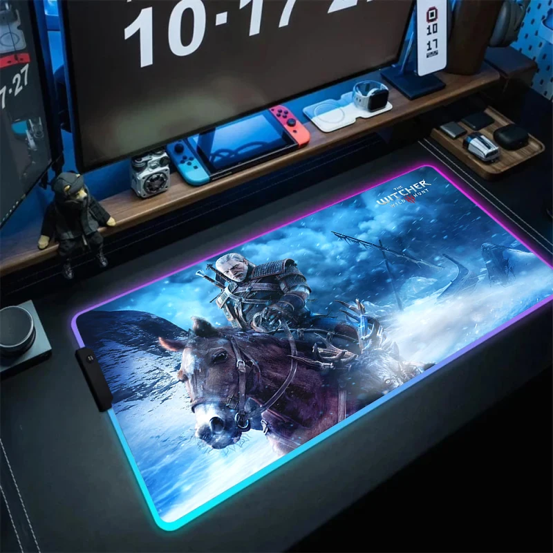 

Luminescence Mouse Pad Gamer T-The W-Witcher 3 W-Wild H-Hunt Rgb Deskmat Pc Keyboard Led Mousepad Office Xxl Large Cool Desk Mat