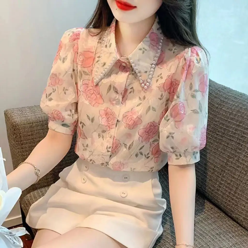 Flower Shirts Women Korean Preppy Style Peter Pan Collar Button Blouse Short Sleeve Vintage Print Ladies Top 2024 Female V132
Flower Shirts Women Korean Preppy Style Peter Pan Collar Button Blouse Short Sleeve Vintage Print Ladies Top 2024 Female V132