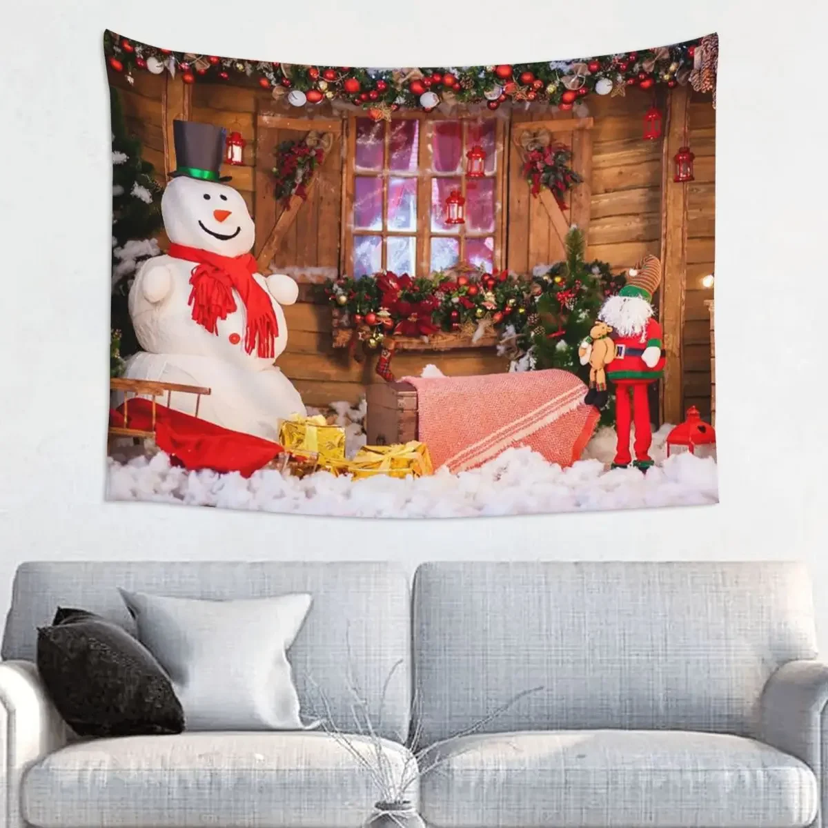 

Winter Merry Christmas Santa Claus Tapestry Bohemian Polyester Wall Hanging Nordic New Year Wall Decor Yoga Mat Retro Blanket