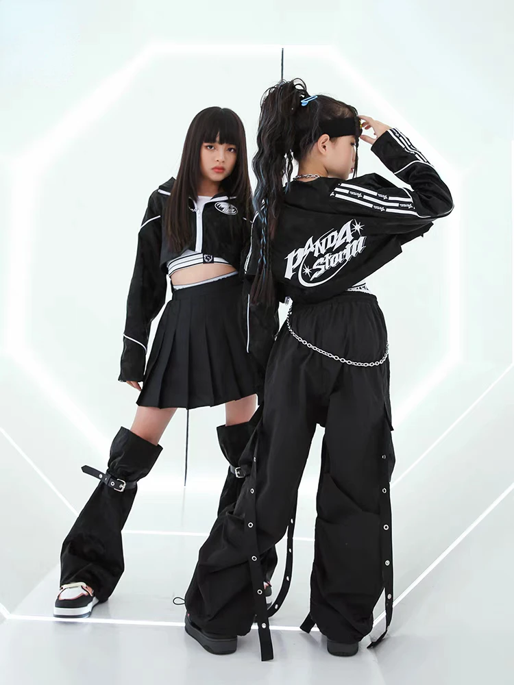 

New Hip Hop Street Dance Costume for Girls Black Modern Jazz Dance Wear Kids Concert Ballroom Practice Clothes Festival Outfits