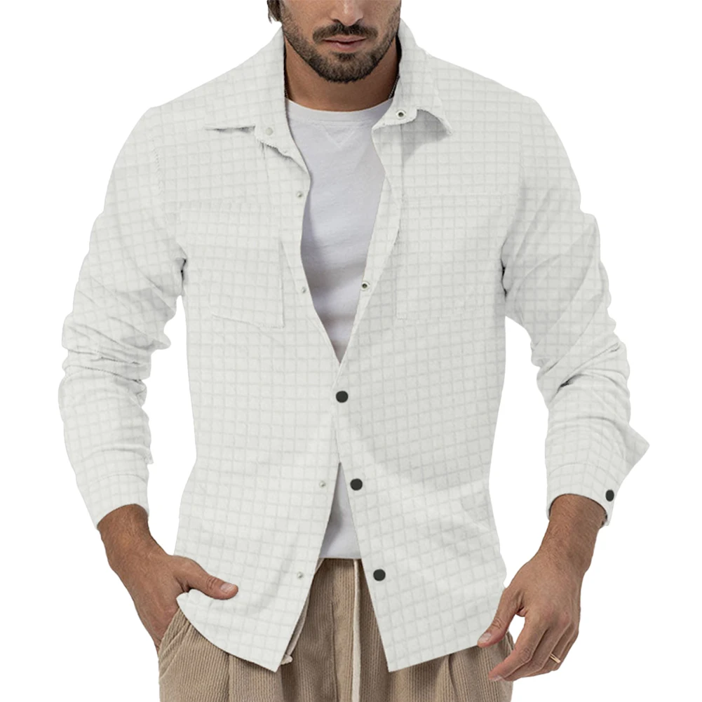 Men Jacket Small Square Plaid Fabric Autumn Outwear Solid Color Loose Coat Casual Long Sleeve Button Up Tops
Men Jacket Small Square Plaid Fabric Autumn Outwear Solid Color Loose Coat Casual Long Sleeve Button Up Tops