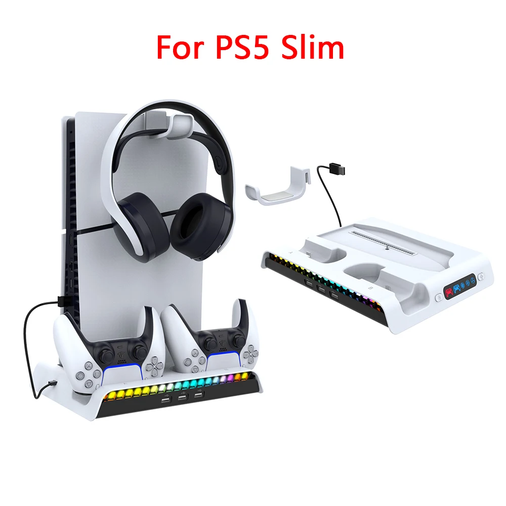 

Multifunctional Cooling Fan Stand For PS5 Slim Console Dual Controller Charging Dock With RGB Colorful Light For PS5slim Host