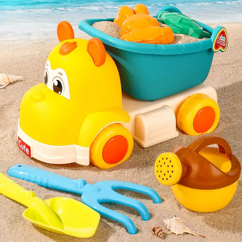 

Summer Outdoor Games Beach Accessories Children's Sand Play Water Beach Baby Toy Gifts Four Wheeled Cart Hourglass Toys for Kids