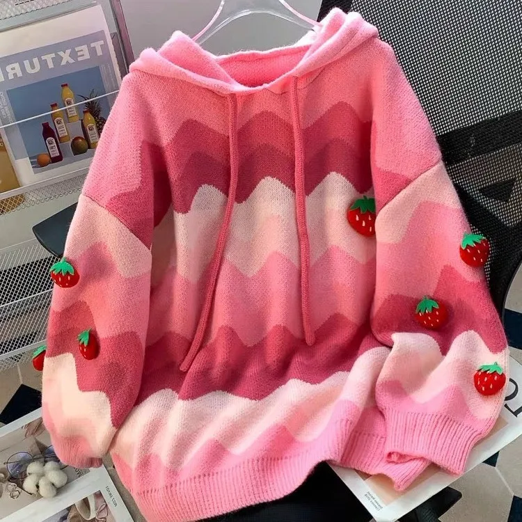 Hsa Pink Sweater Strawberry and Bear Hooded Sweater Jacket Women Autumn and Winter Korean Loose Lazy Style Knitted Sweater Top
Hsa Pink Sweater Strawberry and Bear Hooded Sweater Jacket Women Autumn and Winter Korean Loose Lazy Style Knitted Sweater Top