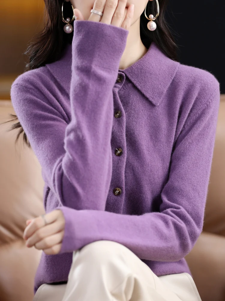 Aliselect Fashion 100% Merino Wool Women Knitted Sweater Polo Collar Full Sleeve Spring Autumn Clothing Soft Cardigan Knitwear 
Aliselect Fashion 100% Merino Wool Women Knitted Sweater Polo Collar Full Sleeve Spring Autumn Clothing Soft Cardigan Knitwear