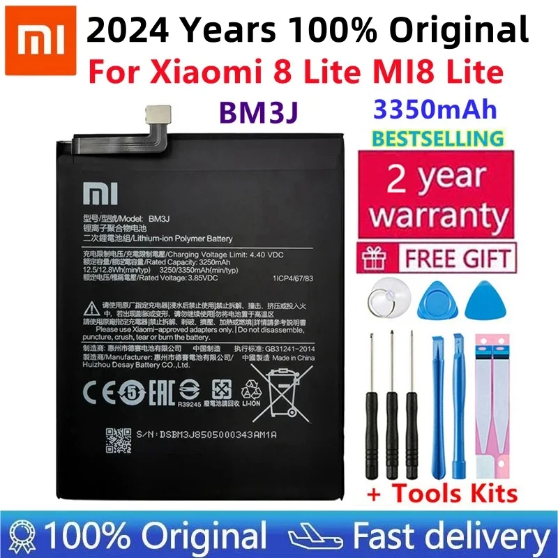 

2024 год, высокое качество, 100% оригинальный аккумулятор BM3J для Xiaomi 8 Mi 8 Lite Mi8 Lite, 3350 мАч, Стандартный аккумулятор + номер для отслеживания