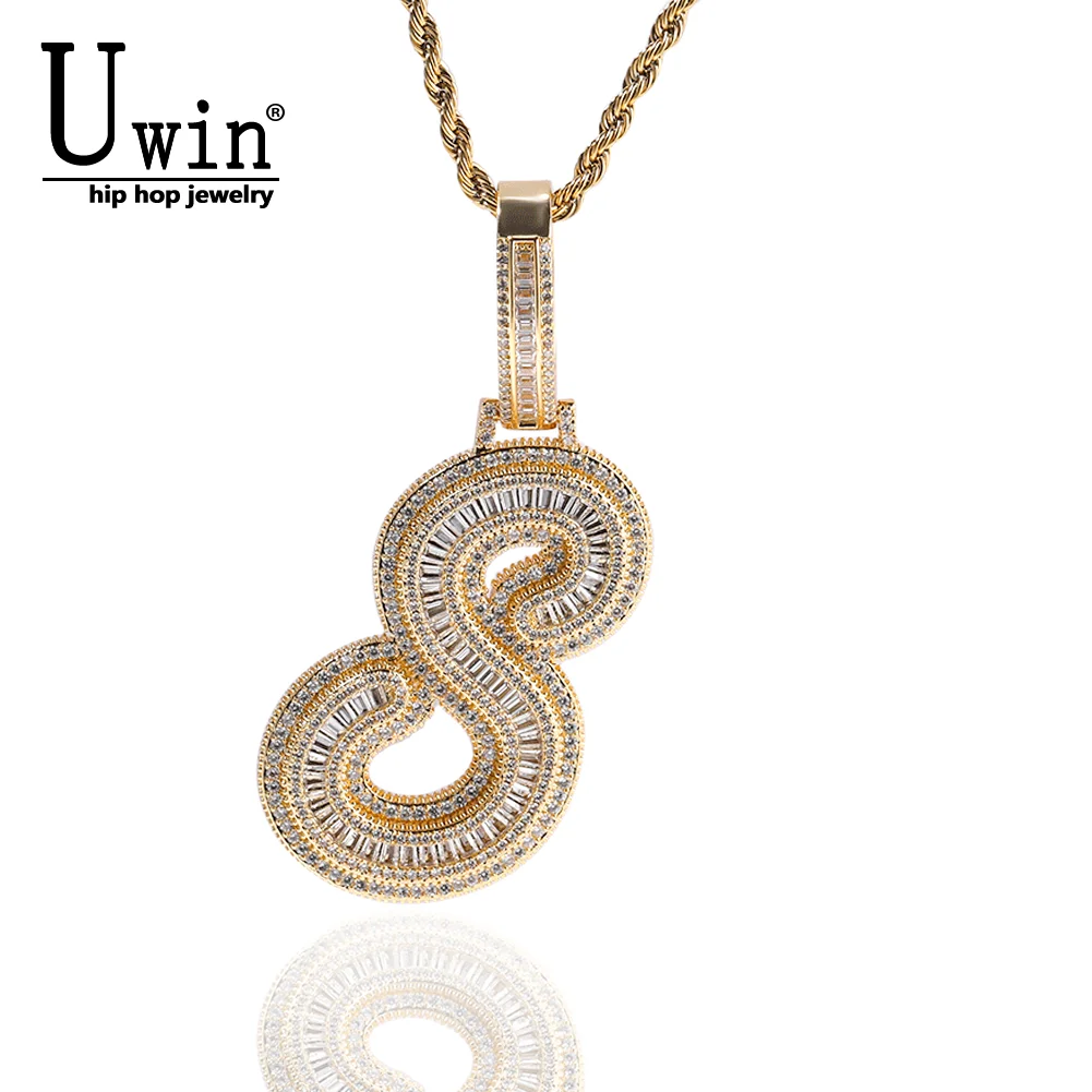 

Uwin A-Z Initial Letter Pendant Iced Out Baguette Cubic Zirconia Necklace For Women Fashion Charm Jewelry Gifts