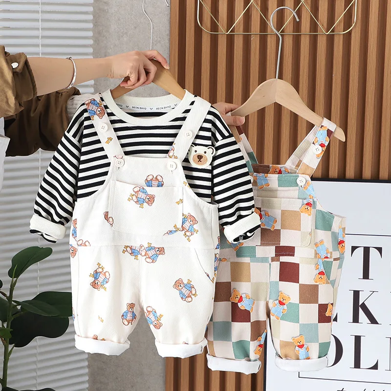 

Boys Clothes Sets Spring Autumn 2024 Children Cotton Sweatshirts Jumpsuit Pants 2pcs Tracksuits For Baby Overall Suit Kids 4 5Y