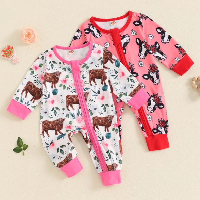 Baby Girls Jumpsuit, Long Sleeve Crew Neck Flower Cow Print Zipper Closure Casual Romper Clothes
Baby Girls Jumpsuit, Long Sleeve Crew Neck Flower Cow Print Zipper Closure Casual Romper Clothes