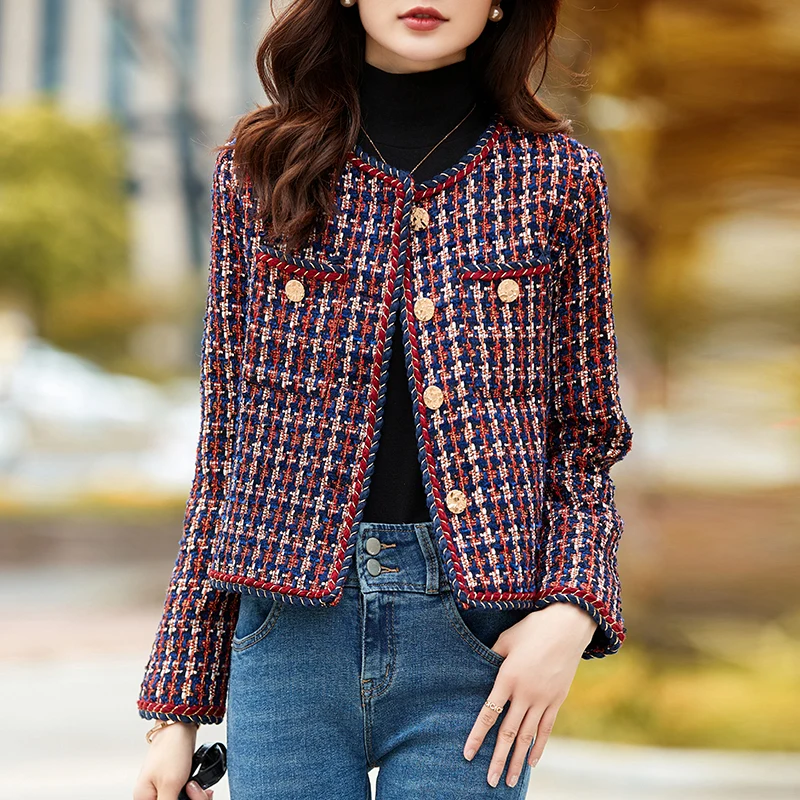 Korean Chic Elegant Tweed Jackets Women 2023 Autumn O-Neck Plaid Blazer Coat Female New Full Sleeve OL Jacket Fashion Chaqueta
Korean Chic Elegant Tweed Jackets Women 2023 Autumn O-Neck Plaid Blazer Coat Female New Full Sleeve OL Jacket Fashion Chaqueta