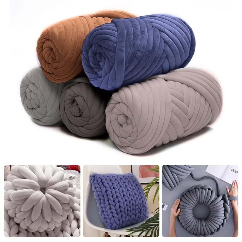 

1KG Hand Knitting Woven Thread Basket Blanket Carpets Giant Yarn Velvet Thick Super Bulky Chunky Yarn DIY Arm Hand-knit Blanket