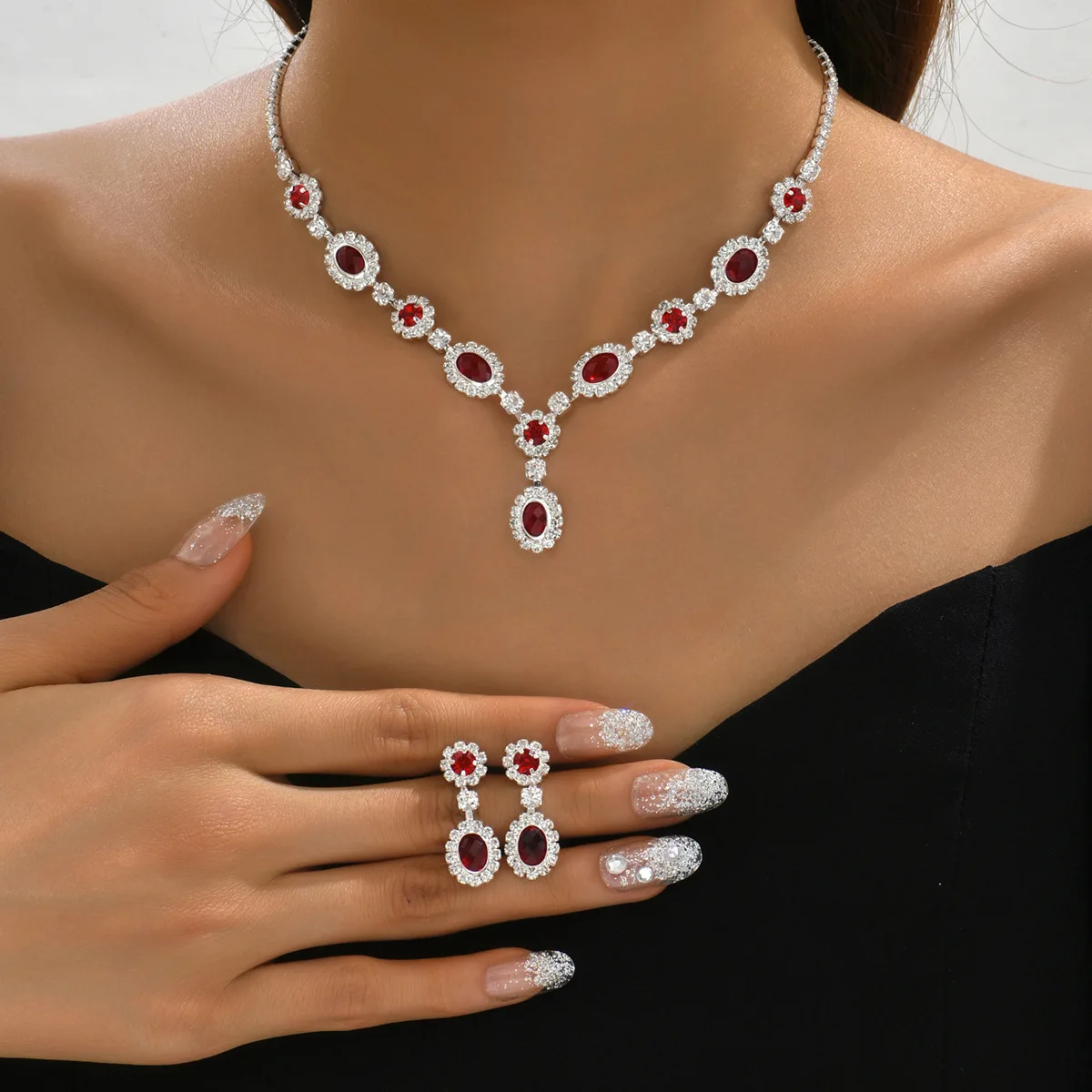 New Original Design Luxury Ruby Crystal Jewelry Necklace Earring Set Valentine Day Gift
New Original Design Luxury Ruby Crystal Jewelry Necklace Earring Set Valentine Day Gift