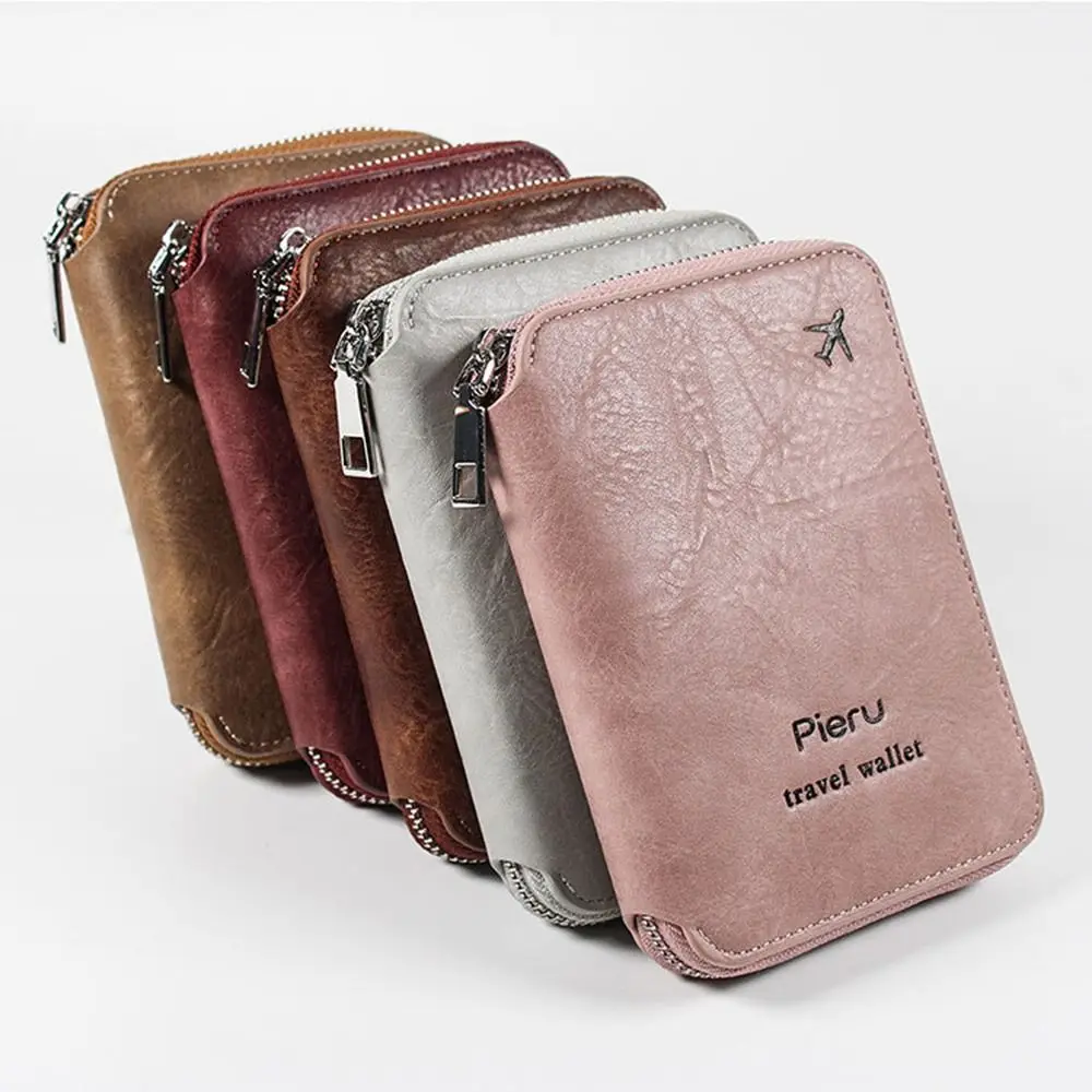 

PU Leather Zipper Passport Bag Multi-functional RFID Anti-theft Credit ID Card Holder Simple Waterproof Travel Wallet