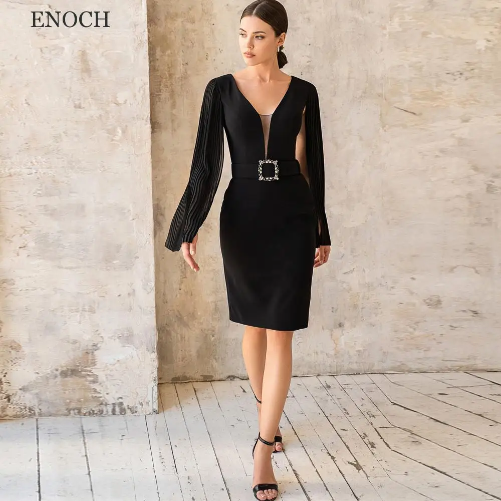 ENOCH Elegant V-Neck Belt Cocktail Dresses Knee-Length Sleeveless Party Dresses Custom Made Black Vestidos De Gala For Women
ENOCH Elegant V-Neck Belt Cocktail Dresses Knee-Length Sleeveless Party Dresses Custom Made Black Vestidos De Gala For Women