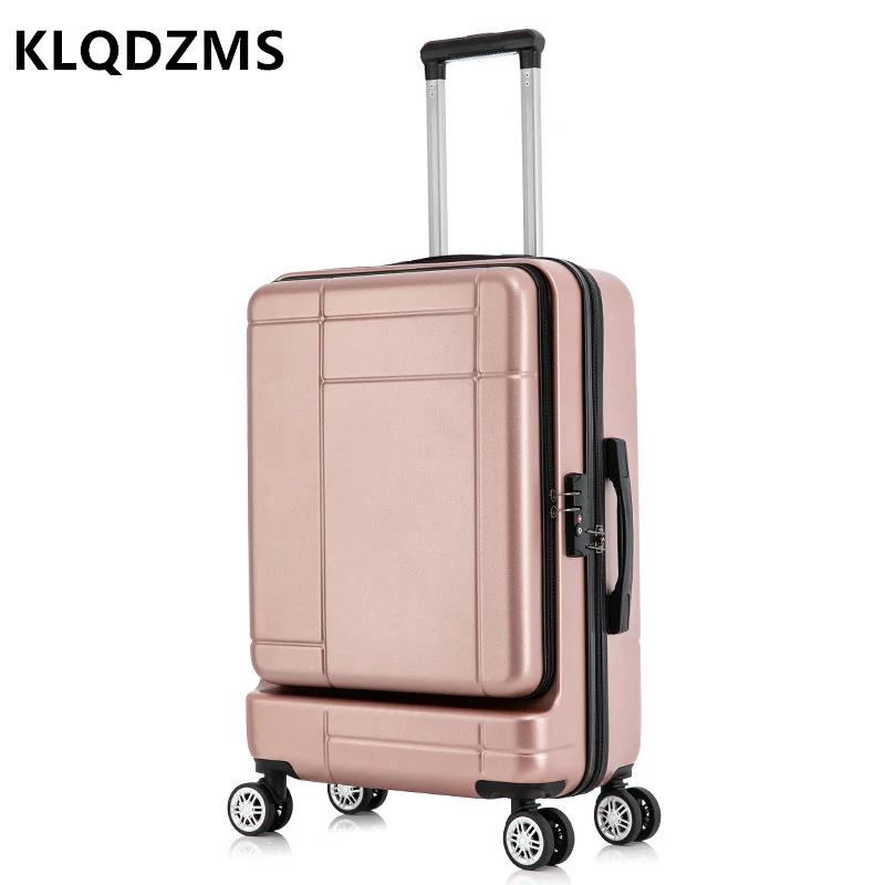 

KLQDZMS Rolling Luggage Front Opening Laptop Boarding Case ABS+PC Trolley Case 20"24 Inch Wheeled Travel Bag Cabin Suitcase