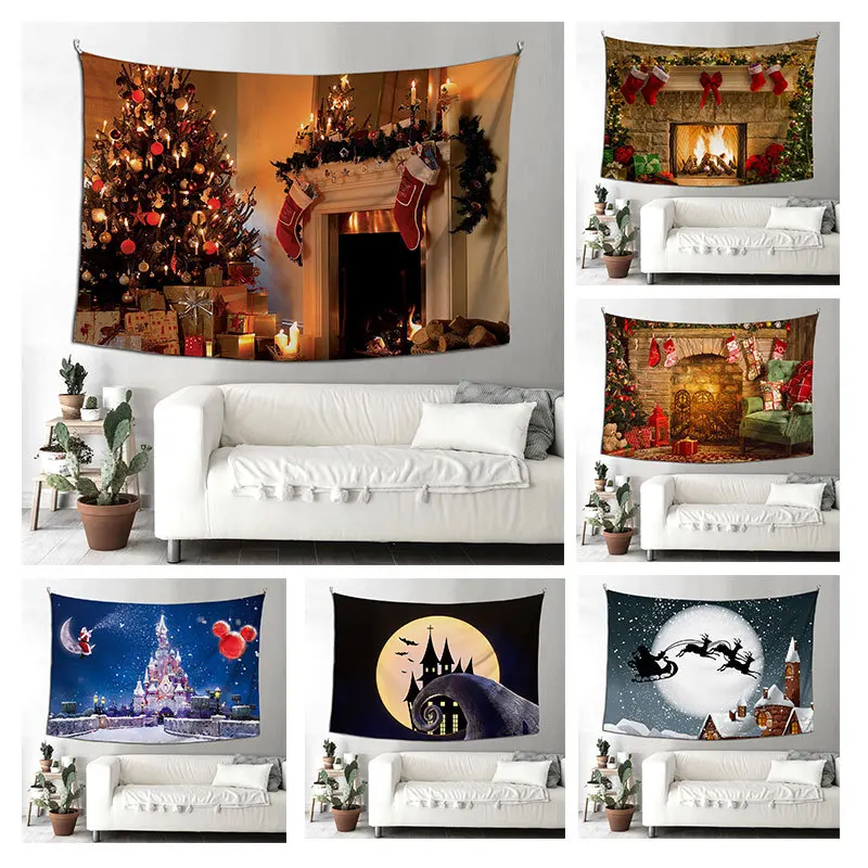 

Bedroom Home Fireplace Background Cloth Nordic Christmas Santa Claus Halloween Tapestry Room Wall Decor tapestry wall hanging