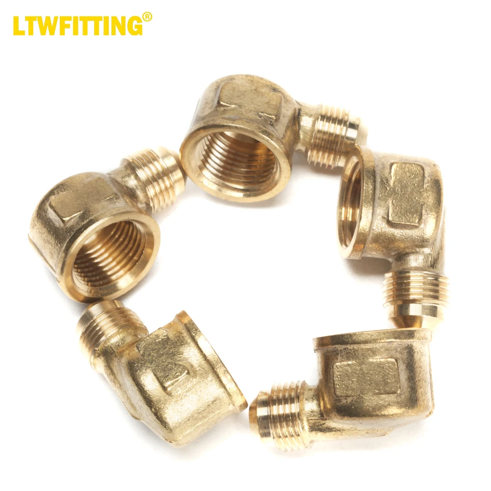 

LTWFITTING Brass 3/8" OD x 1/2" Female NPT 45 Deg Flare 90 Degree Flare Elbow Tube Fitting(Pack of 5)