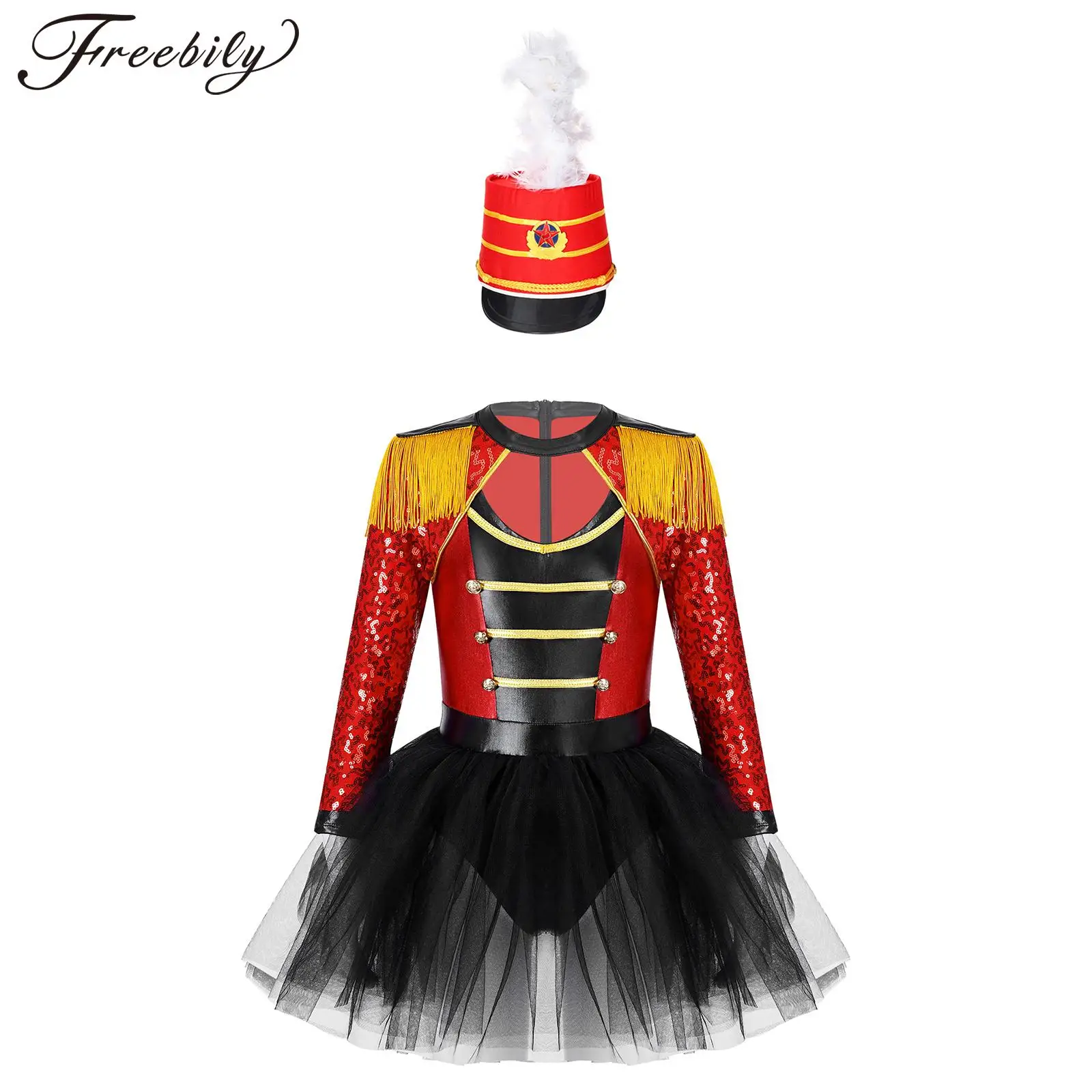 Kids Girls Flag Raiser Honour Guard Parade Costume Long Sleeve Tutu Leotard Dress with Hat for Halloween Cosplay Performance
Kids Girls Flag Raiser Honour Guard Parade Costume Long Sleeve Tutu Leotard Dress with Hat for Halloween Cosplay Performance